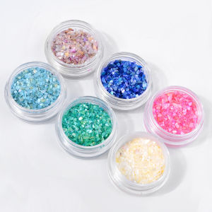 Nail Art Natural Shell Small Gravel Glitter Sequins Symphony Color Nail Sticker Ornaments 6pcs天然贝壳小碎石闪粉亮片幻彩指甲贴片饰品 6个装