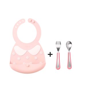 [Viida] Toddler Mealtime Starter / Travel Feeding Set - Joy Silicone Baby Bib + Small Spoon & Fork BPA Free