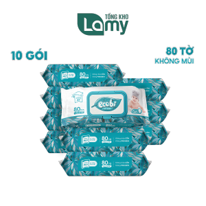 TỔNG KHO_Thùng 10 gói khăn ướt cao cấp cho trẻ sơ sinh không mùi Ecobi gói 80 tờ không chất bảo quản an toàn cho làn da