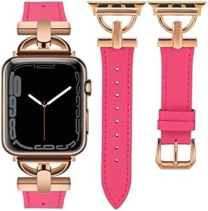 Wearlizer Dressy Leather Band Compatible with Watch Bands Women Fancy D-shape Leather Strap for iWatch Series 11 10 9 8 7 6 5 4 SE/Ultra 3 2 1 42/41/40/38/44/45/46/49mm