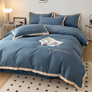 【Super low price】High Quality 100% Cotton Bedding Set with Embroidered Duvet Cover Pillowcases and Sheets Solid Color Single Double Bed Linen Set