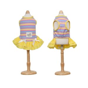 OUTOPEN Thin Breathable Dog Rainbow Striped Skirt Comfortable Soft Dog Cooling Vest Fashion Ruffle Striped Pet Princess Dress Casual Wear