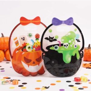 WOODP 10Pcs Reusable Halloween Candy Bag Cartoon Plastic Pumpkin Sugar Pocket Gift Bags Dust-proof Snacks Storage Bags Party Supplies