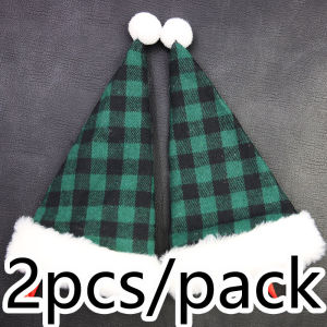 (2 Pieces/bag) 19cm Christmas Plaid Plush Knife And Fork Decoration Christmas New Year Party Tableware Decoration Santas Hat