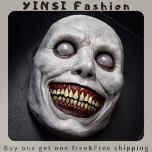 YINSI Smile Exorcism Halloween Ghost Mask Festival Bar Masquerade Haunted House Horror Mask Role Play Smile White Face White Eye Mask