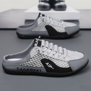 [Free Shipping] MenS Summer Breathable Mesh Half Slippers Slip-On Outdoor Loafers Trendy All-Match Soft Bottom Tods Casual Shoes