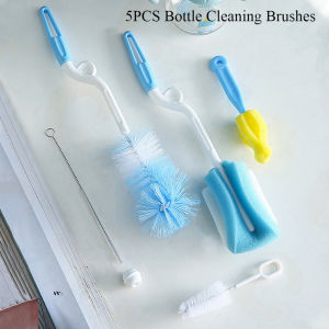 5 in 1 Milk Bottle Brush Bottle Cleaning Set Sponger Nipple Brush Stainless Steel Straw Brush