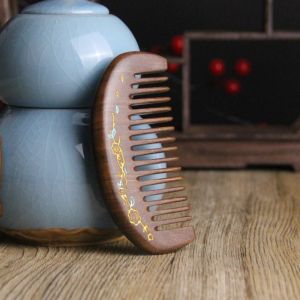 GTRBFDS Gold Branches Sandalwood Hair Comb Gold Sandalwood Pink Plum Blossom Hair Brush Thickened Head Massage Comb Hair Styling Tool