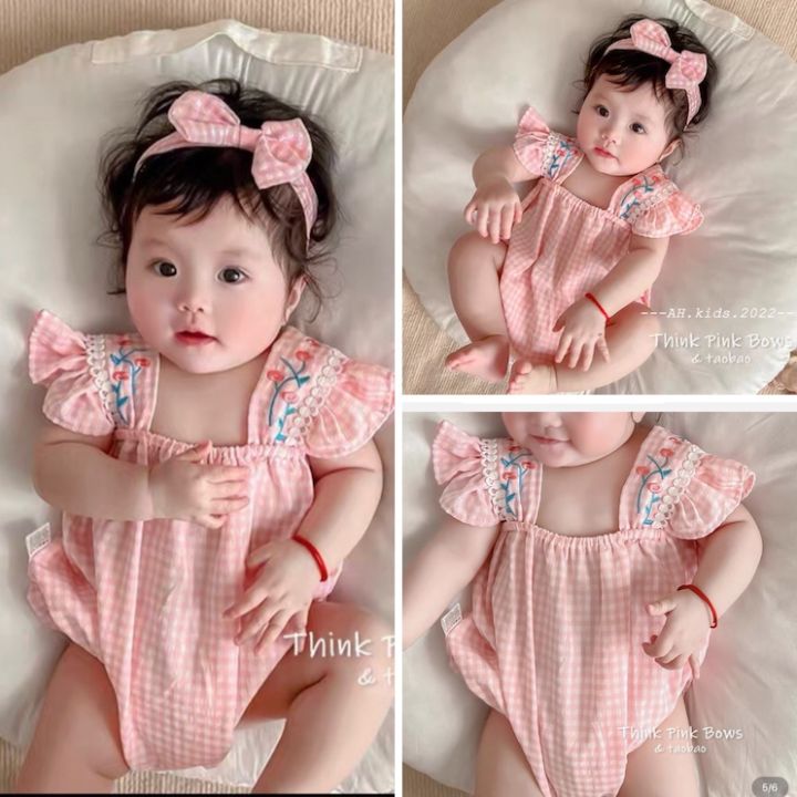 Romper Baby Girl Set With Headband) Baju Bayi Perempuan