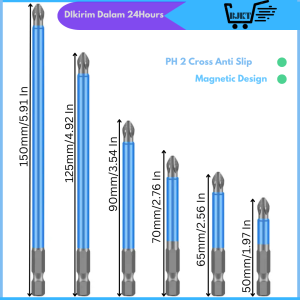 Mata Obeng Magnetic Screwdriver Anti Slip PH2 Biru Abu 7 Ukuran