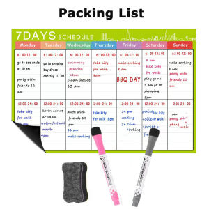 Magnetic Erase Weekly Calendar Fridge Stain Resistant Technology 2 Fine Tip Markers 1pc Eraser Refrigerator White Board
