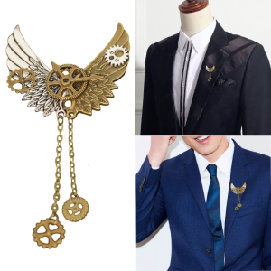 Women Men Steampunk Gears Brooch Wings Chain Pentagons Breastpin Halloween Cosplay Decor Fashion Christmas Gift