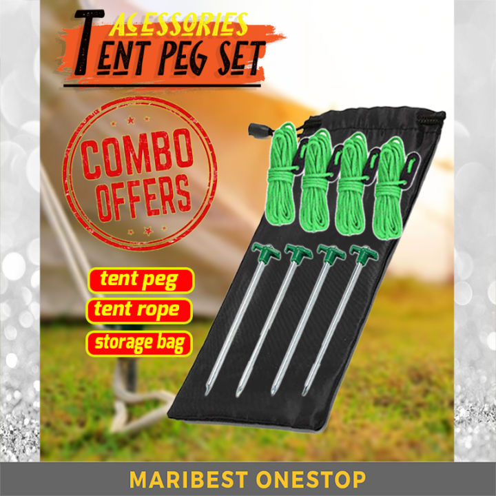 Tent Pegs Nail Set with Wind Rope Camping Tent Stakes Outdoor Rope ...