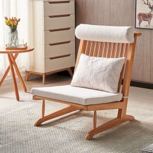 UrbanSpace SG- Japanese-Style Solid Wood Recliner High-Back Sofa Chair Balcony Lounge Chair