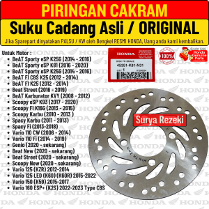 Piringan Cakram Beat Fi Esp POP Vario 110 Fi Vario 125 150 160 Led Old New Original AHM Honda 100%