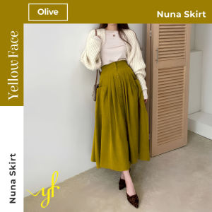 Yellowface Nuna Skirt Rok Mayung Korean Style Panjang Aksen Kancing Tengah Saku Bahan Katun BB Jumbo