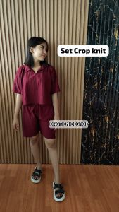NAGITA Setelan crop wanita kekinian lengan pendek dan celana pendek bahan Knit hornet tebal-One set crop pendek bahan knit-One set crop pendek terbaru