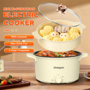 Dreepor Multifunctional Electric Cooker Rice Cooker Soup Noodles Pot Small Hot Pot Cooker Non Stick Pan With Steamer