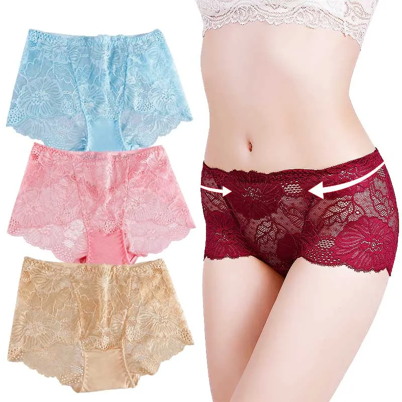 Sexy Women Lace Briefs High-Rise Hollow Out Transparent Panties
