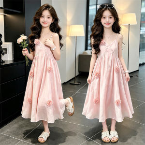 Elegant Children Sleeveless Spaghetti Strap Dresses for Girl Summer Vacation Clothing Beach Dress Kids Flower Slip Dress Pajamas