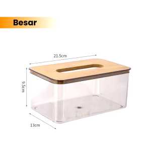 Tempat Penyimpanan Tissue Transparan Kotak Tisu Estetik Minimalis Tutup Kayu Premium Quality