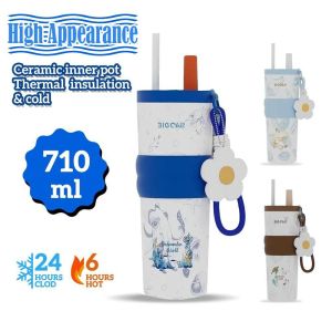 ABDFG 710มล แก้วเก็บความร้อน ถังด้านในเซรามิก ความจุขนาดใหญ่ แก้วสูญญากาศ ป้องกันการรั่วซึม แก้วกาแฟ การเดินทาง