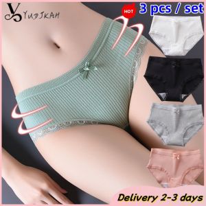 oobest 【Delivery 2-3 Days】3pcs/set Middle Waist Panties Womens Underwear Panties Comfortable Korean Style Multiple Colors To Choose Womens Panties