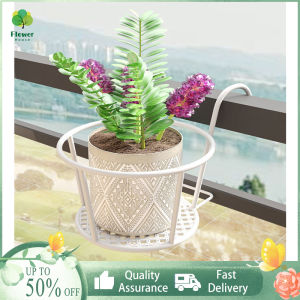 Flower Plant Pot Holder Hanger Metal Iron Art Hanging Baskets Rack Stand Great for Outdoor Patio Balcony Window Porch Garden Fence Planters Indoor Office Home Decor Hanging Plant Iron Racks Balcony Flower Pot Rack Gardening