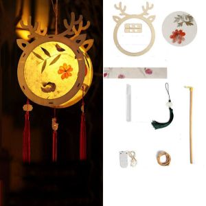 HUNIU Creative Mid-Autumn Festival Lantern LED Light Wooden Handmade Hanging Lamp Classical Drawing Art Lantern Festival