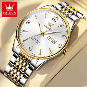 OLEVS Watch For Men Waterproof Original 2026 New Digital Dial Luxury Stainless Steel Calendar Quartz Golden Mens Watch