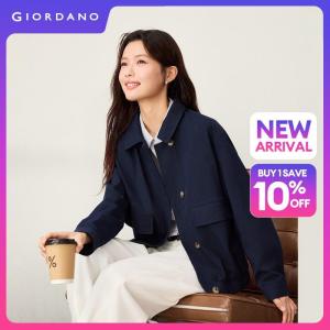 GIORDANO Women Jackets Cargo Pockets Relaxed Jackets Button Closure Fashionable Casual Twill Jackets 05376679