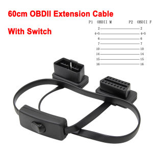 Dây Cáp Mở Rộng Chuyển Đổi 1 Sang 2 30 / 60cm 16Pin Sang Ổ Cắm ODB2 OBD2 16 Pin Kèm Công Tắc ODB 2 Kết Nối Máy Chẩn Đoán Xe Hơi