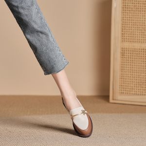 Ladies Color Matching Loafers Slip-On British Style Small Leather Shoes㏇X0414