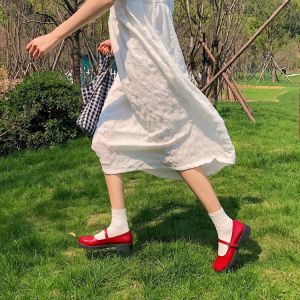 รองเท้าหนังสตรีรองเท้าสตรีใหม่ฤดูใบไม้ร่วงสแควร์ Toe รองเท้าหนังขนาดเล็กผู้หญิงสไตล์วิทยาลัยแบนด้านล่าง Mary Jane รองเท้าสำหรับสตรี