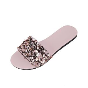 Free Shipping Plus-Size Sequin Sandals For Women New Summer Casual Slip-On Roman-Style Sandals Open-Toe Flat Beach Shoes Size 43