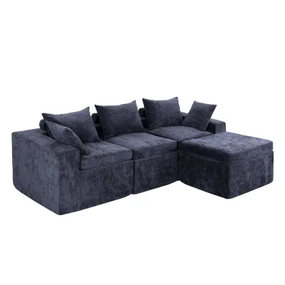 MossWood Sofa Busa 3 Dudukan Desain Kotak Chenille Italia Sudut L untuk Ruang Tamu BONUS Bantal Duduk