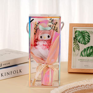 Oldlaiben Doll Bouquet Gift Box Kawaii Rose Simulation Flower Valentine Day Gift Decor Fragrance Bouquet Birthday Present
