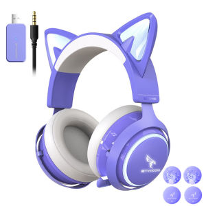 SOMIC GS510 2.4G Wireless/Bluetooth/3.5mm Wired 3 Mode RGB PC Gaming Headset Pink Cat Ear Headphones with Retractable Mic for Phone PS4 Laptop