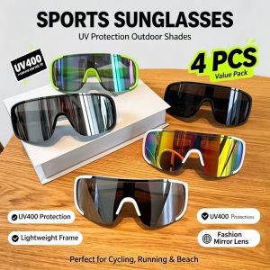 4Pcs Cycling Sunglasses Mountaineering Goggles Women and Man Outdoor Bicycle Windproof Shades Glasses Large UV Protection Sports Sunglass