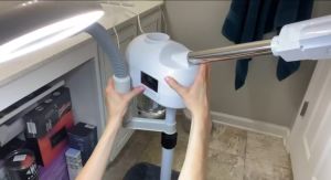 Beauty Salon Facial Steamer Machine 2 in 1 with 5X LED Magnifying Lamp Professional Face Vaporizer Adjustable Height Rolling Stand for Spa Esthetician