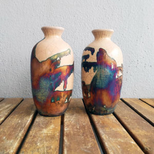 RAAQUU Koban 2 Pack Raku Art Pottery Vase Handmade Ceramic Home Decor Gift