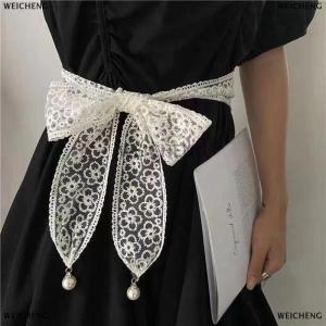 [COD] WEICHENG Fashion Sweet Decorative Lace Waist Belt Elegant Dress Jeans Waistband Accessories Bow Lace Belt For Women