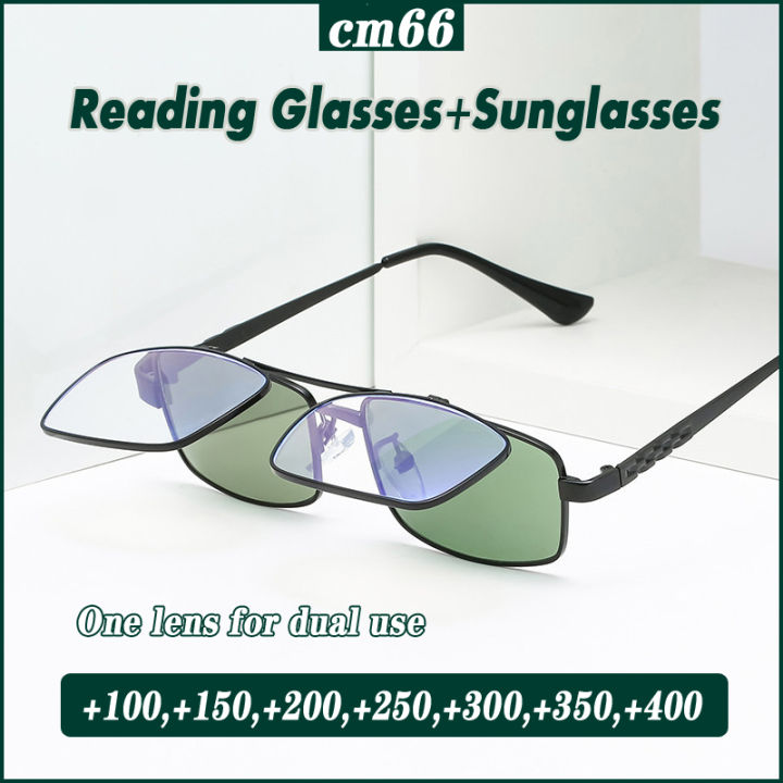 Blue Light Resistant Reading Glasses+Sunglasses Multifunctional Dual  Objective Lens 180 ° Flip Lens Sunglasses Diopter 100-400