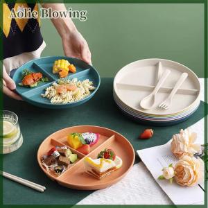 Aolie Three-Grid Western Compartment Plate For Food Fruit Salad Divided Plate Wheat Straw Diet Meal Plate Food Tray Kitchen Dinnerware
