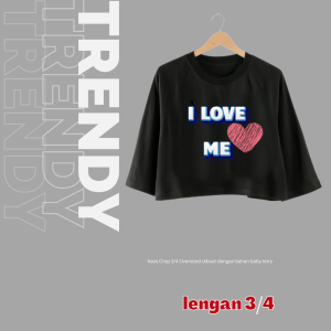 JOY Kaos Crop Top Oversized Lengan 3/4 I Love Me