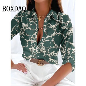2026 New Spring Blouses Womens Long Sleeve Basic Tops Casual 3D Print Plus Size Elegant Shirts Womens Single-Breasted Shirts