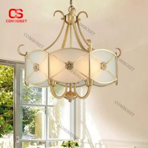 Đèn Chùm Chao Kính Mờ Khung Kim Loại Hoa Văn Cổ Điển