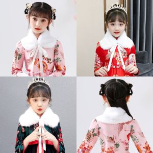 COMEMECO Warm Soft Plush Princess Neck Collar Windproof Faux Fur White Fleece Scarf Cape Chinese Style Thickened White Faux Fur Collar Winter