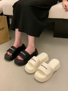 [Free Shipping] Thick-Soled One-Strap Sandals For Women Suitable For Outdoor Wear 2026 Summer New Collection Black Height-Enhancing Design