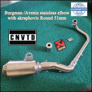 Burgman /Avenis stainless elbow with akraphovic Round 51mm